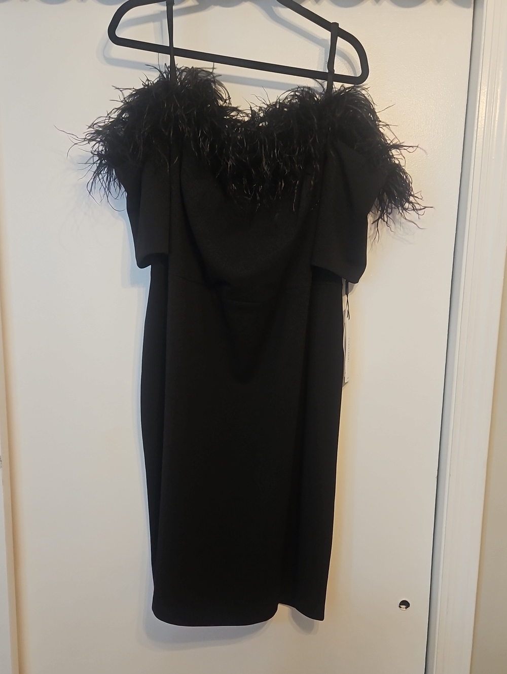 Calvin Klein Black  Feather-Trim Dress